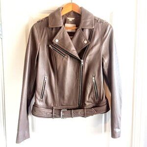 Soia & Kyo Taupe Lambskin Leather Moto Biker Jacket